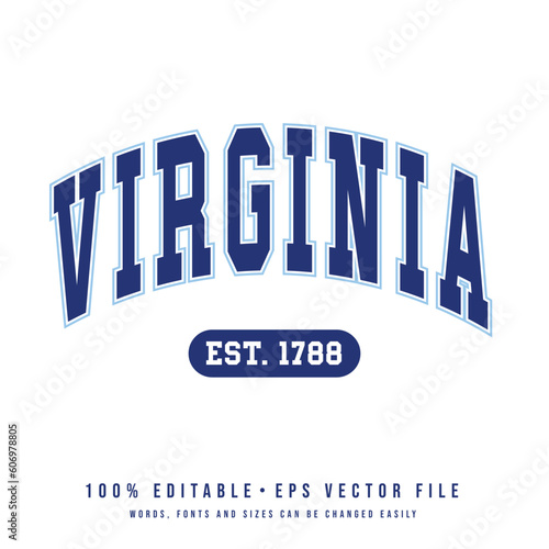 Virginia text effect vector. Editable college t-shirt design printable text effect vector 