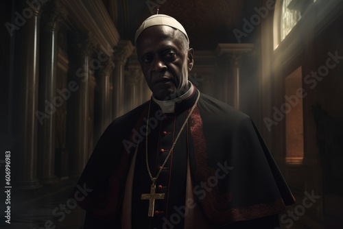 Black pope vatican priest. Generate AI