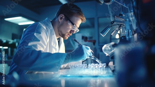 Laboratory techniques: Images portray scientists using tools such as PCR, gene sequencing, or protein analysis methods in biotechnological research