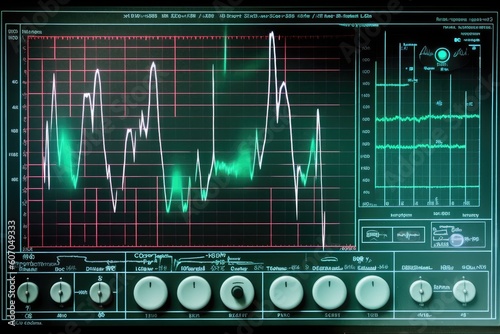 Oscilloscope waveform on its screen. Generative AI