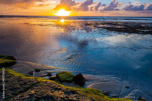 Sunset Reflection on Tide Pool, Ke'e Beach, Kauai, Hawaii, USA