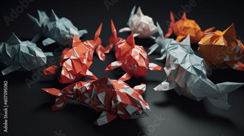 Papierowe orgiami - rybki koi - symbol powodzenia Japonia - Paper orgiami - koi fish - symbol of good luck Japan - AI Generated