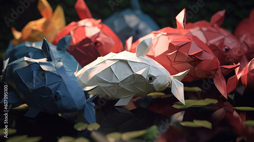 Origami koi rybki - symbol dobrobytu - koncepcja - Origami koi fish - symbol of prosperity - concept - AI Generated