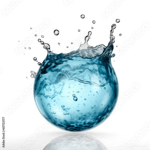 Water liquid splash in sphere shape isolated. AI generated.