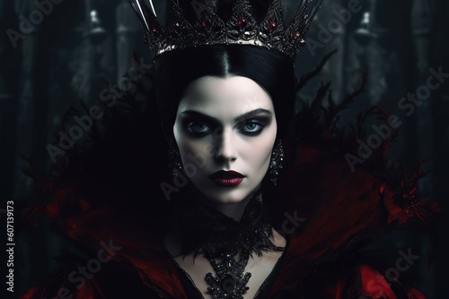 Fashion portrait of gothic vampire queen with beautiful dark makeup. Generative AI