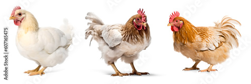 A set of images of a chickens, isolated background. Generative Ai