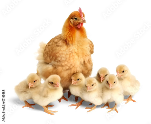 chicken family, isolated background. Generative Ai