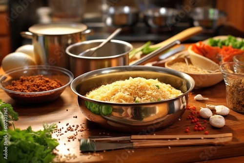 cooking fried rice in a kitchen table stuff food photography