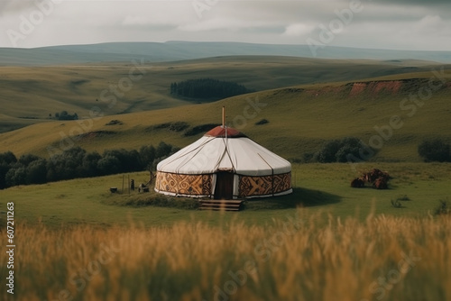 A yurt in the middle of a forest - Generative AI 