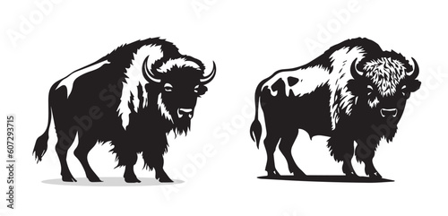 Set of American Bison Silhouettes. Vector Image