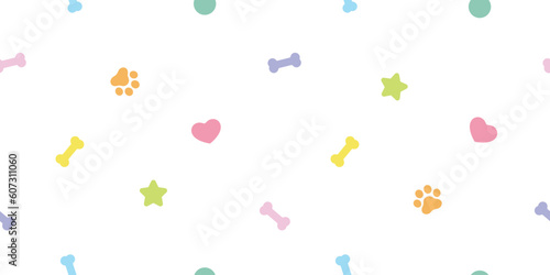 dog bone seamless pattern paw footprint star polka dot pastel color french bulldog vector puppy food pet toy breed cartoon doodle repeat wallpaper tile background illustration design isolated