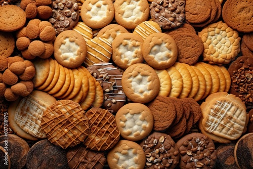 Deliciously Scrumptious. Close up of Cookies Spread on Background