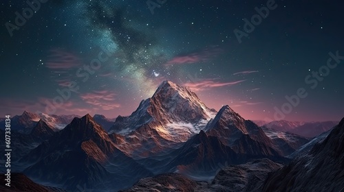 Twilight sky over mount Everest. Travel and camping mountain. Generative AI