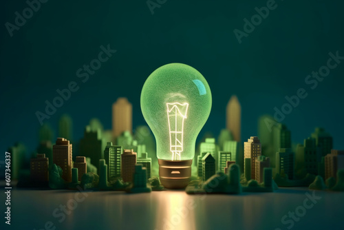 light bulb paper with green eco friendly city in 2060 Save energy creative idea concept,ai generative 