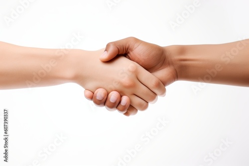 Two hands holding each other on a white background from generative ai