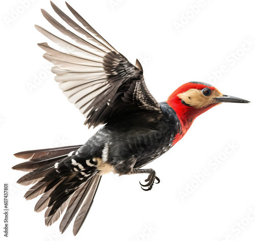 Flying woodpecker bird on the transparent background PNG. AI generative
