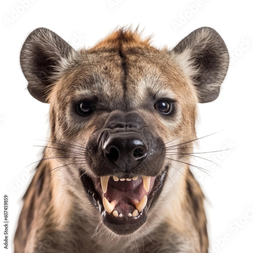 Front view close up of hyena animal isolated on transparent background