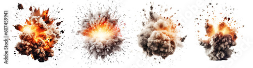 Set of explosions isolated on transparent background - Generative AI