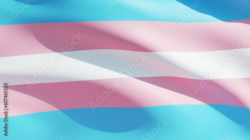 Transgender flag waving in the wind, blue, pink and white colors.