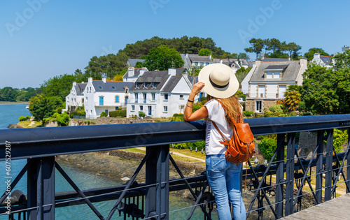 Woman tourist in Brittany- Morbihan, France