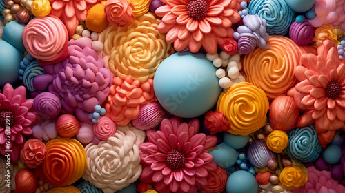A beautiful arrangement of colorful balloons and flowers Generative AI