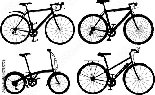 Set of detailed editable vector generic bicycle silhouettes