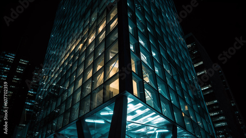 Low angle view of futuristic architecture, Skyscraper of office building. AI Generative