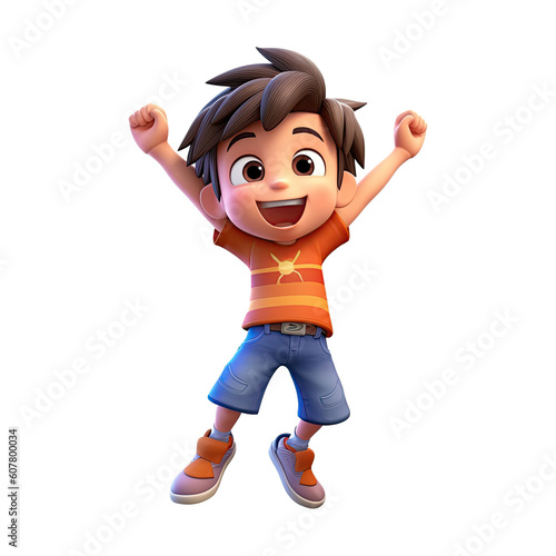 3D happy cartoon boy on transparent background. Generative AI