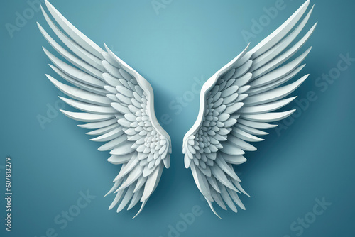 3D Angel Wings On Blue Background. Generative AI