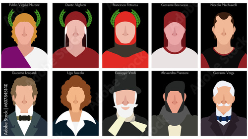 10 Famous italians vector portraits collection