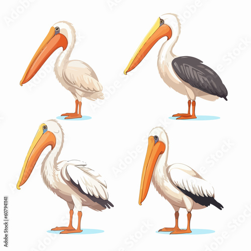 Charming pelican illustrations in various stances, perfect for greeting cards.