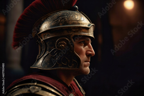 Photorealistic portrait of ancient Roman centurion (Generative AI)