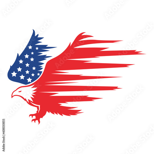 happy independence day united states. vector logo symbol of a gallant eagle flying fast with USA flag motif