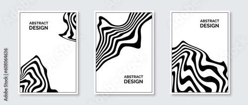 Abstract wavy lines posters set. Fluid undulate shapes banner pack. Black and white universal curved stripes template. Futuristic design concept for card cover, invitation, brochure, flyer. Vector