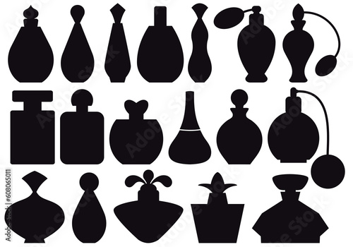 set of perfume bottle silhouettes, vector