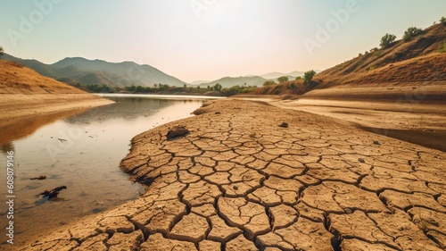 Lake and river drying up in the summer, the water problem, and drought are all effects of climate change. GENERATE AI