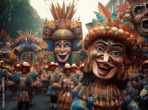 Festivities in Southamerica. Colorful carnival of people on the street.