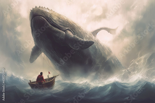 Jonah and the whale Bible religious story illustration, generated ai, generated, ai