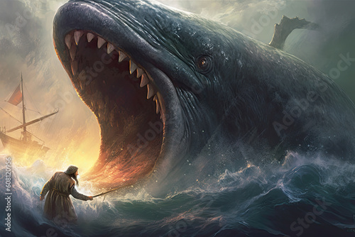 Jonah and the whale Bible religious story illustration, generated ai, generated, ai