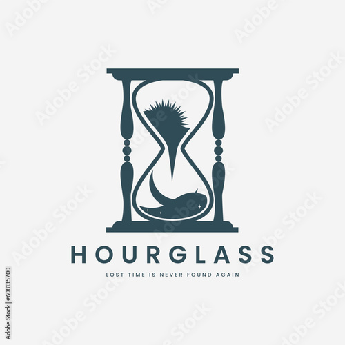 hourglass vintage logo vector illustration template design