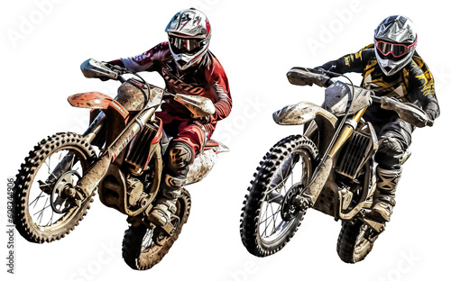 jumping dirt bike motorcycle with rider on transparent background - motocross action concept