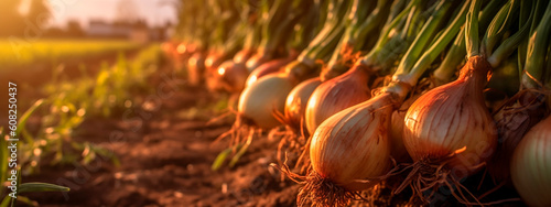 onion grows in the garden harvest. Generative Ai,