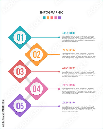 Infographics 5 options or steps. Workflow layouts, diagrams, number options, and web design. Vector illustration.