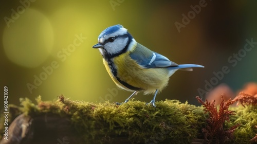 blue tit bird sitting on a branch. Generative AI