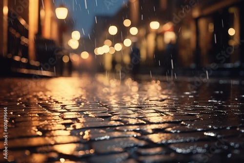 close-up of wet asphalt, with droplets of water on the surface