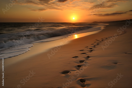 Tropical beach panorama at sunset,