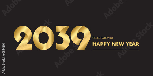 New year 2039 celebrations gold greetings poster isolated over black background.