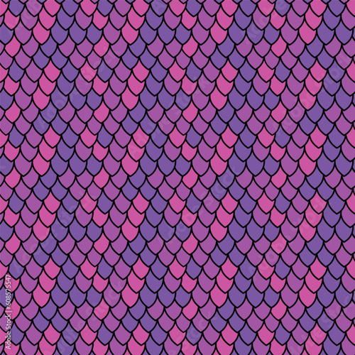 dragon scales seamless vector pattern in purple and pink colors, flat cartoon dragon scales