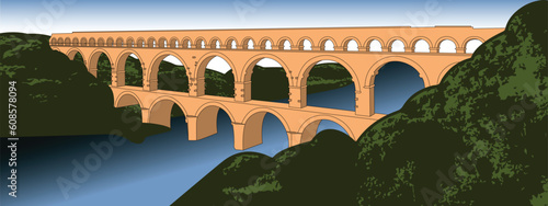 pont du gard, aqueduct vector