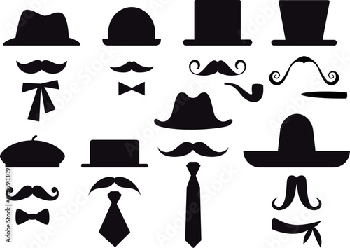 moustaches, hats and ties, gentleman vector set